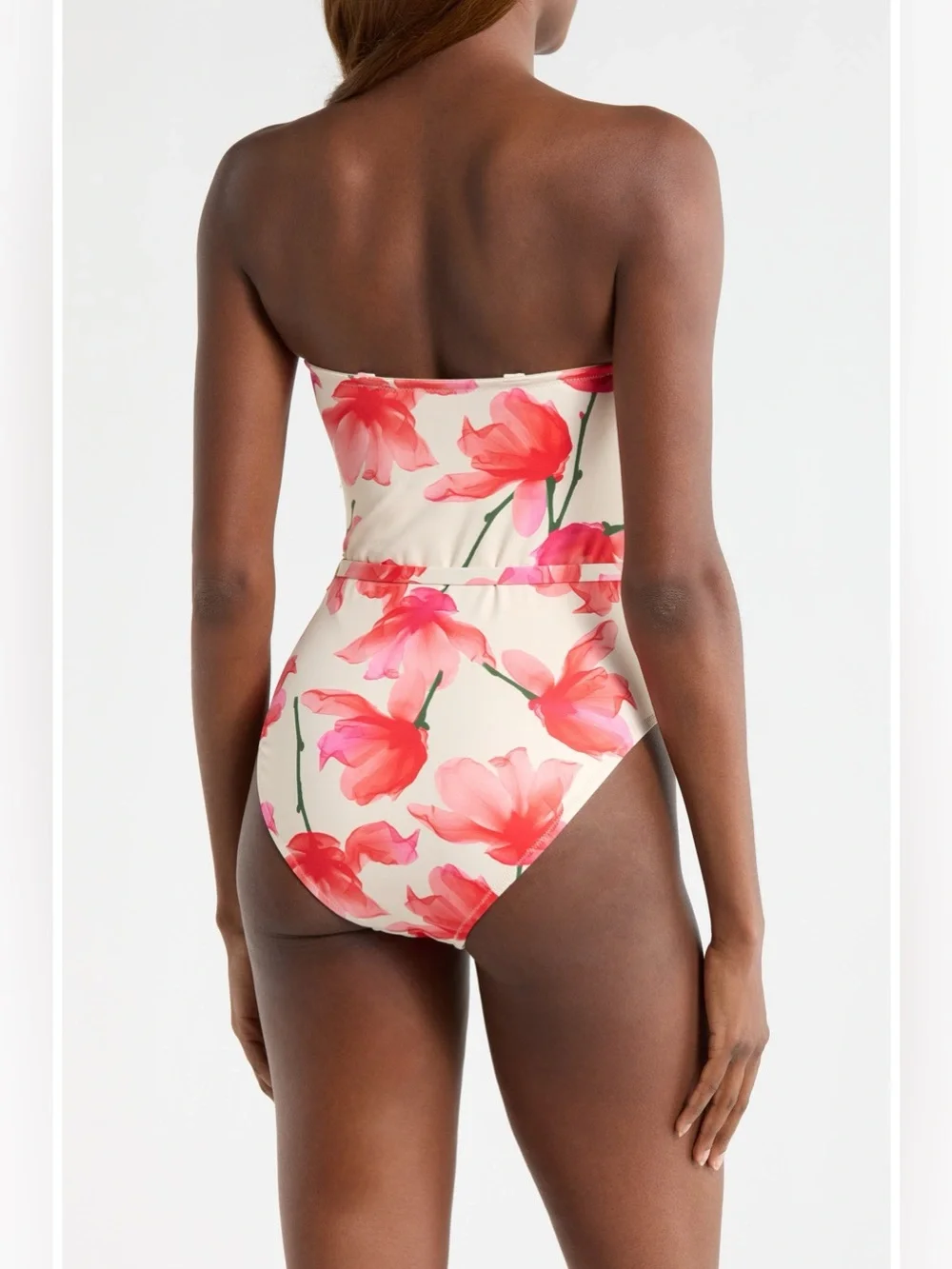HUTCH Chain Belt One-Piece Swimsuit in  Ivory Red Floral